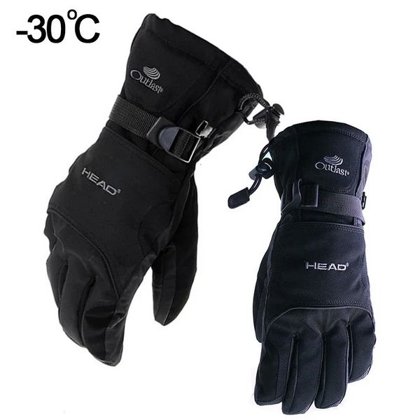 1 paire de gants de ski de neige noirs imperméables -30 gants de snowboard chauds d'hiver hommes femmes motocross coupe-vent cyclisme moto noir 240109