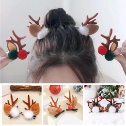1pair Christmas Elk Antler Clip Clip Women Girl Kawaii Christmas Hairpins Barrette Hair Accessories Kidwear Party Bijoux
