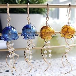 1pair Creative Design Mignon Animal Jellyfish Long Pilding Boucles d'oreilles Sangling Gift Gift For Girls for Summer Vacation 240418