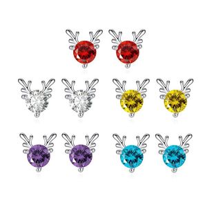 1 paire mode Elk oreille Post boucles d'oreilles couleur argent métal femmes fête de noël multicolore Crystic boucle d'oreille bijoux