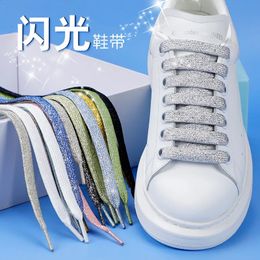 1pair Fashion Glitter Shoelaces Colorful Flat Shoe Lacets for Athletic Running Sneakers chaussures Boot 1 cm Largeur Crises de lacets A 240419