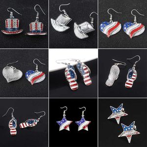 1 paire Style De Mode Drapeau Américain Des États-Unis Étoile Pantoufles Forme Balancent Boucles D'oreilles Jour De L'Indépendance Bijoux Cadeaux Crochet D'oreille Bijoux Q0709