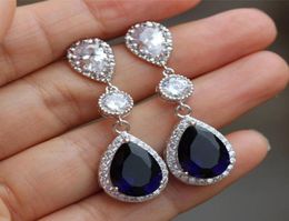 1pair Fashion Waterdrop Dangle 925 Silver Jewelry Sapphire Cubic Zircon Femmes Mariage Bridal Earc Lover Amour Gift Accessory7514770