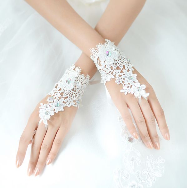 1 par de guantes de boda de encaje sin dedos, nueva gran oferta, guantes de novia blancos, marfil con pulsera de anillo