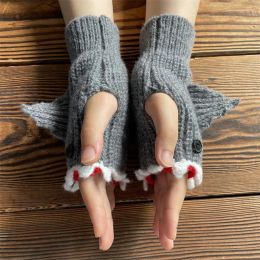 1pair drôle Gants de requin faits à la main cadeaux du nouvel an Goveaux à demi-doigts chauds pour Noël