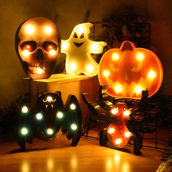 1 par de adornos de Halloween de terror, luz nocturna, lámpara de mesa Led, calabaza, fantasma, murciélago, araña, accesorios de decoración para fiesta en casa, modelos de batería D2.0