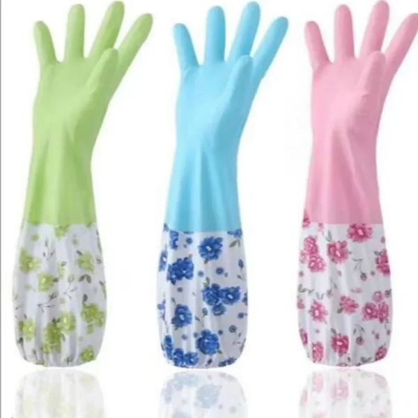 1 par de guantes de limpieza para lavavajillas alargados, guantes para lavar platos de goma de silicona para fregador doméstico, herramienta de limpieza de cocina 240314