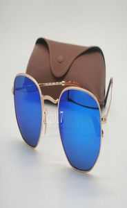1 paire de lunettes de soleil hexagonales en métal pour hommes et femmes, personnalité irrégulière, monture dorée, lentilles en verre miroir bleu 51MM avec marron6244110