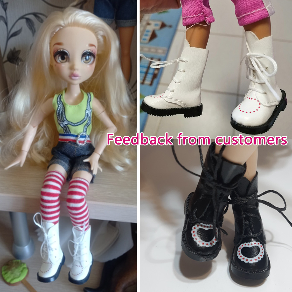 1PAIR Mini PU Stivali in pelle scarpe da bendaggio per il cuore per accessori giocattoli da 1/6 bamboli scarpe da bambola carine fatte a mano Giochi di compleanno per bambini