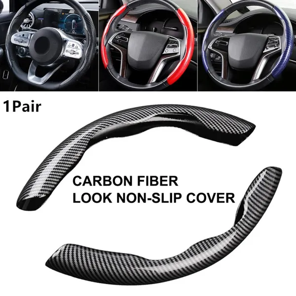 1 par de nuevas cubiertas de refuerzo para volante de coche con apariencia de fibra de carbono, accesorios de decoración Interior antideslizantes para decoración de automóviles