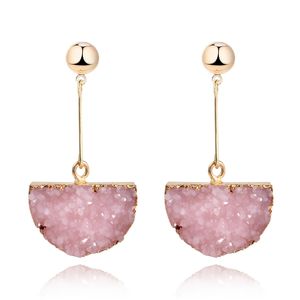 Dangle Chandelier 1 paire de boucles d'oreilles Druzy en pierre de résine pour femmes bijoux faits à la main demi-cercle Drusy goutte boucle d'oreille longues boucles d'oreilles E157