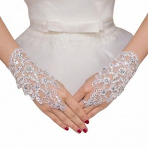 1 par de guantes de novia blancos/rojos, guantes elegantes de encaje con diamantes de imitación, manoplas para dedos, accesorios de boda A55K #