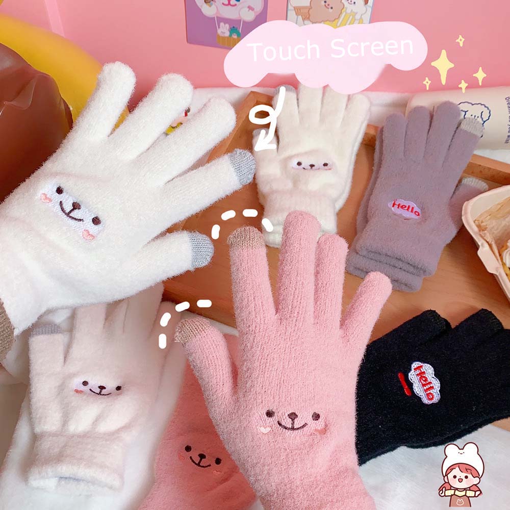 1Pair Winter Warm Plush Gloves Cute Student Japanese Girl Smile Knitted Gloves Five Finger Gloves