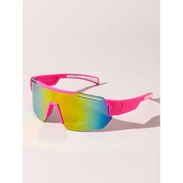 1Pair dames platte bovenste buitenzonnebril roze y2k kleurrijke lens mode bril fietsende bril