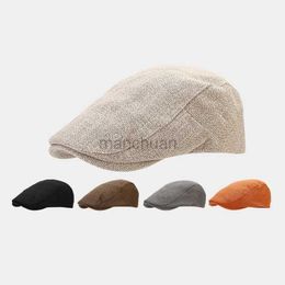 1pbu bérets Summer Mens Beret Linen Paped Cap Adjustable Newsboy Cap respirant vintage solide noir Ivy Duckbill Hat Boinas Para Mujer D24418