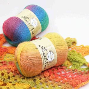 1pc 100g / pc Boheemse gradiënt kleur segment geverfd regenboog wol garen draad shawl trui sjaal vrouwen handgemaakte diy accessoires, 1Ball Y211129