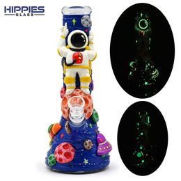 1 st, 10 inch, Glazen Bong Glow In Dark, Ruimtevaartuig, Astronaut, Borosilicaatglas Waterpijp Met Space Planet, Glazen Waterpijp, Handgeschilderd, Roken Accessoires