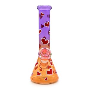 1 st, 10 inch, handgetekende cartoon liefde wolk patroon sigarettenset, borosilicaat roze glazen waterpijp, glazen bong, sneeuwkom met glow in dark, glazen waterpijp, handgemaakt