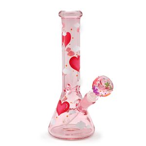 1 st, 10 inch, handgetekende cartoon liefde wolk patroon sigarettenset, borosilicaat roze glazen waterpijp, glazen bong, glow in dark, handgemaakt handwerk, roken accessoires