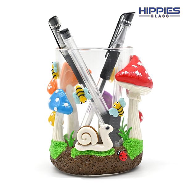 1 pièce, 11,5 cm/4,5 pouces, pot de stockage de tabac fait à la main en 3D, pot scellé sur le thème des champignons de dessin animé, pot de feuilles de cigarettes en verre borosilicaté, vase, porte-stylo, cendrier en verre avec couvercle