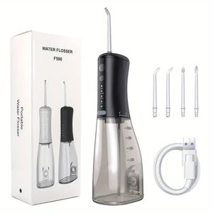 1 irrigateur oral portable rechargeable par USB de 11,83 oz avec 4 modes et 4 embouts de jet - Hydropulseur dentaire efficace pour des dents plus propres et des gencives plus saines