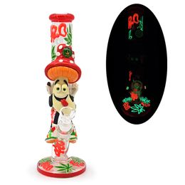 1 pieza, 11,8 pulgadas, botella de vidrio, brilla en la oscuridad, tubería de agua de vidrio de borosilicato, bongs de vidrio, cachimba de vidrio, pintado a mano, artículo para fumar de vidrio de dibujos animados de arcilla polimérica, accesorios para fumar