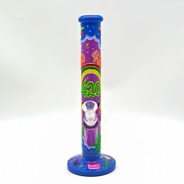 1pc, 11.8 pulgadas, botella de vidrio con 420 tema, brillo en tubería de agua de vidrio oscuro, borosilicato, bong de vidrio, cachimba de vidrio, pintada a mano, decoraciones para el hogar, accesorios para fumar