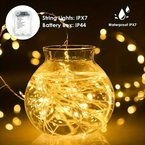 1 pièce de lumière de conte de fées 118,11 pouces/100LED, lumière de pétard, 8 modes de clignotement, télécommande USB avec minuterie, lumières d'étoiles en grappe étanches, décoration d'arbre de noël.