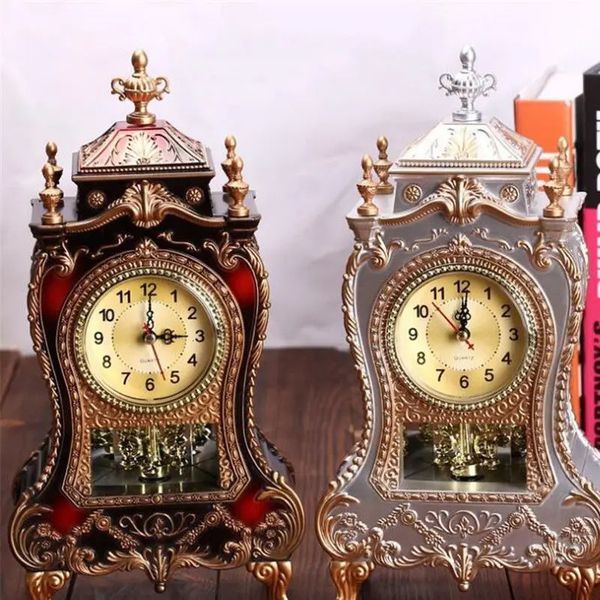 1 unidad, 12 canciones, reloj antiguo, relojes de mesa con forma de torre, decoración clásica creativa, reloj oscilante, sala de estar, TV, gabinete, reloj de escritorio 240110