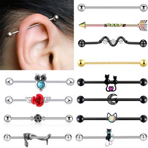 1Pc 14 Steel Industrial Barbell Ring Ear Straight Barbell Stud Cartilage Earring Helix Body Piercing Jewelry 14G