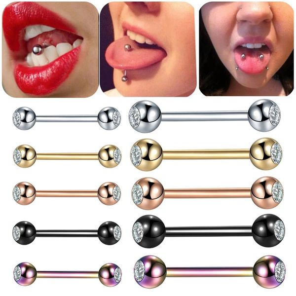 1PC 14G 16G en acier inoxydable double gemm haltère de langue mamelon de mamelon bar tragus hélice oreille cartilage bijoux de piercing 240429