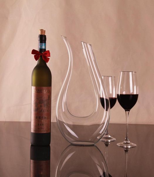 1 PC 1500 ml grand cristal fait à la main carafe à vin rouge carafe à vin de mariage distributeur de vin en verre rouge carafe en forme de U verseurs J11023542941