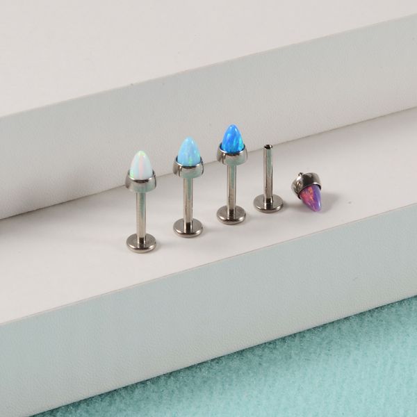 1pc 16g titanium labret Opals Opals hélice Cartílago de arete plano Blue Purple White Opal Monroe Percado de labios Joyas