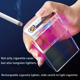 1pc, allume-cigare 2 en 1, étui à cigarettes transparent rechargeable par USB avec lumière ambiante et dispositif d'allumage, étui à cigarettes anti-pression et résistant à l'humidité