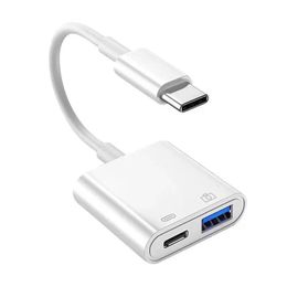1 pc 2 in 1 dubbele USB Splitter DAC Fast Charge Type-C Adapter voeding USB 3.0 Extern voor MacBook Mobile Phone Android