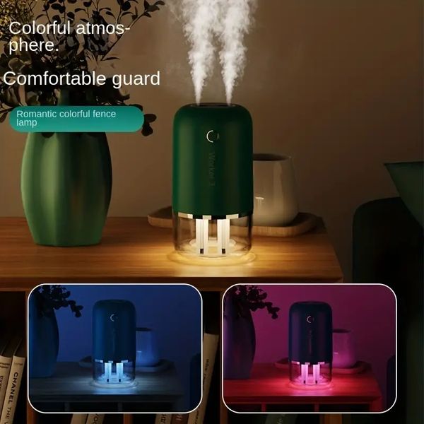 1pc 2 Pulvérisateur Humidificateur D'air USB Plug-in Double tube Humidificateur Froid Et Chaud Portable Maison Voiture Spray Réapprovisionnement Atmosphère Lampe Purification Spray