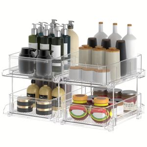 Organisateur coulissant transparent à 2 niveaux, 1 pièce, support de stockage, garde-manger alimentaire avec séparateur de couvercle pour l'organisation des collations 240125