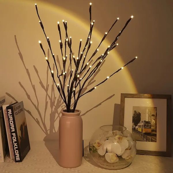 1pc, 20 branches lumineuses LED, veilleuse LED à piles, lampe d'arbre de fée bricolage à économie d'énergie pour Vases, belle et, Halloween, noël, fête, mariage Dacor