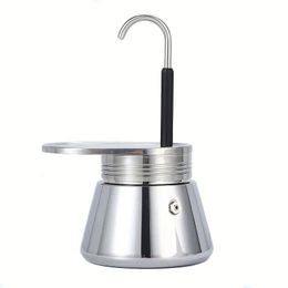 1pc 200ML Pot à moka en acier inoxydable, cafetière pour les voyages sortants, portable, adapté à la maison, sortant, couleur d'origine, peut être utilisé sur une cuisinière électromagnétique