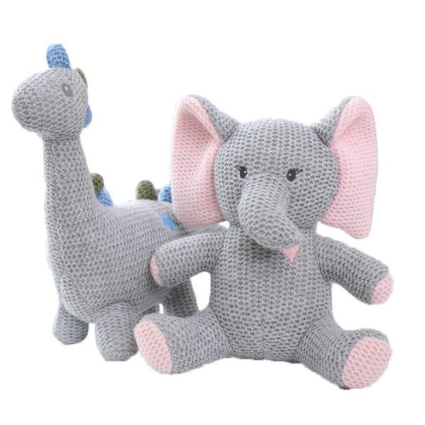1 pc 2020 nouveau fait à la main éléphant tricoté jouets Crochet laine poupée Animal en peluche peluche bébé apaisant bébé dormir poupée cadeaux Q0727