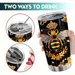 1PC, 20oz Bee Tobegrap en acier inoxydable Bouteille d'eau isolée avec couvercle Boissons froides parfaites pour les voyages en plein air et utilisation quotidienne - Great Gift de la Saint-Valentin