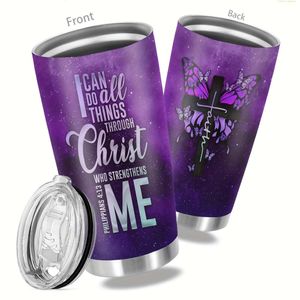 1pc, 20oz tasse de tumbler en acier inoxydable, Christ papillon imprimer à double mur tasse de voyage isolée, cadeaux pour les parents, les parents et les amis