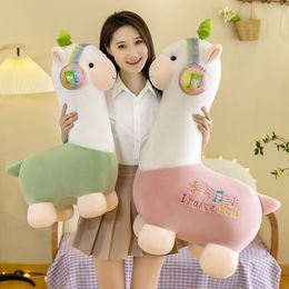 1 st 23-70 cm schattige alpaca met hoofdtelefoon Peluche speelgoed kawaii staande alpacasso plushie kussen poppen voor kinderen meisjes cadeau speelgoed