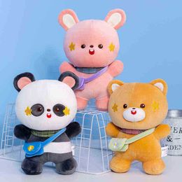1 pc 23 cm prachtige panda teddybeer konijn met rugzakpoppen gevuld zacht kawaii peluche speelgoed mooi verjaardagscadeau voor babymeisjes J220729