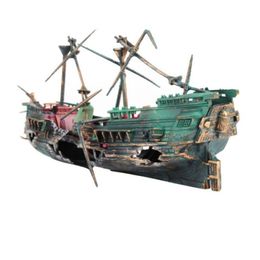 1 pieza 24 12 cm gran decoración de acuario barco plástico barco de acuario aire dividido naufragio pecera decoración naufragio Sunk256v
