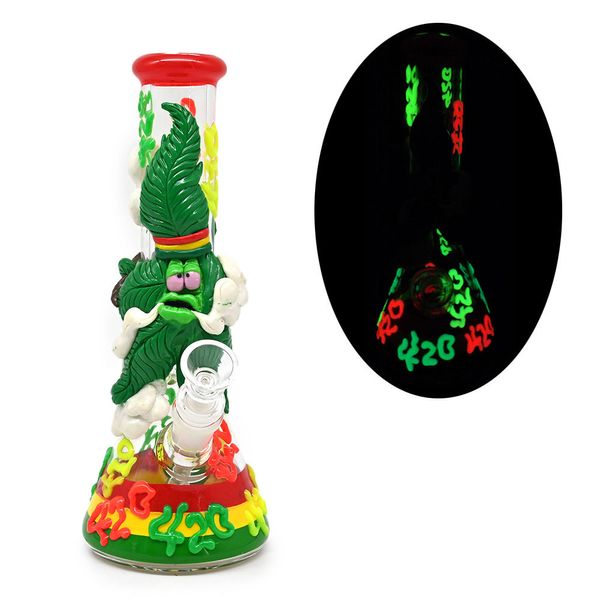 1pc, 25,5 cm / 10 pouces, bang en verre, brillance dans une pipe d'eau en verre sombre, borosilicate, narguilé en verre, peint à la main, argile polymère mignon en verre fumé, décorations de maison, narguilé en verre