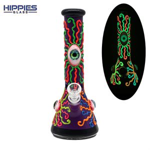 1pc 25,5 cm / 10 pouces, conduite d'eau en verre, mauvais yeux et lignes colorées avec lueur dans l'obscurité, bang en verre, narguilé en verre, pipe en verre borosilicate, artisanat, accessoires pour fumeurs