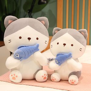 1pc 25-60CM Cartoon Cat Plush Toys Cute Cat Holding Fish Pillow Stuffed Soft Animal Toys Kawaii Room Decor Gift for Children