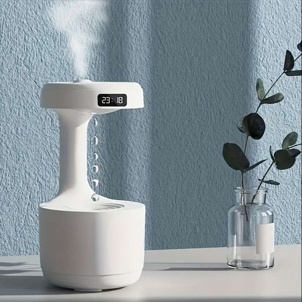 1 pièce, humidificateur à reflux en forme de goutte d'eau de 27,05 oz - Décor de bureau alimenté par USB, humidificateur d'air créatif, protection contre l'arrêt de l'écran LED, mode lumière, pour la maison