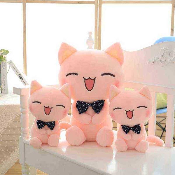 1Pc 28Cm45Cm Kawaii Smile Tie Cat Cuddle Soft Cartoon Animal Pink Cat Filled Doll Bebé Acompañamiento Juguetes Niñas Niños Regalos J220729